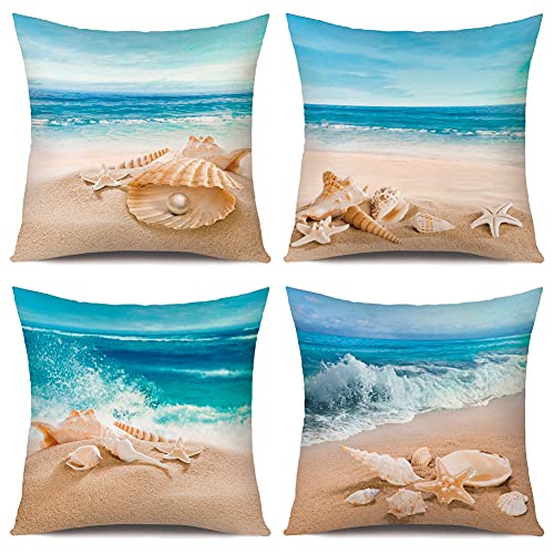 Artscope Samt Kissenbezug Dekorative Super Weich Kissenhülle mit Sandstrand Muster Dekokissen für Sofa Bett 45x45cm 4er Set von Artscope