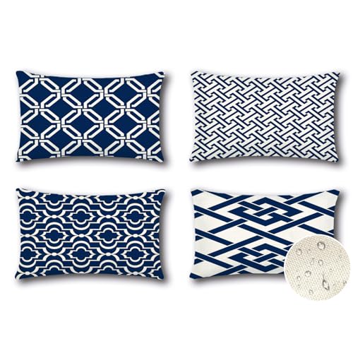 Artscope wasserdichte Kissenbezugen, 4 Stück Geometrisches Blau Kissenhülle Atmungsaktiv Kissen Fall für Outdoor Balkon Terrasse Patio Garten Bauernhaus Dekor 40 x 60cm (Geometrie 49) von Artscope