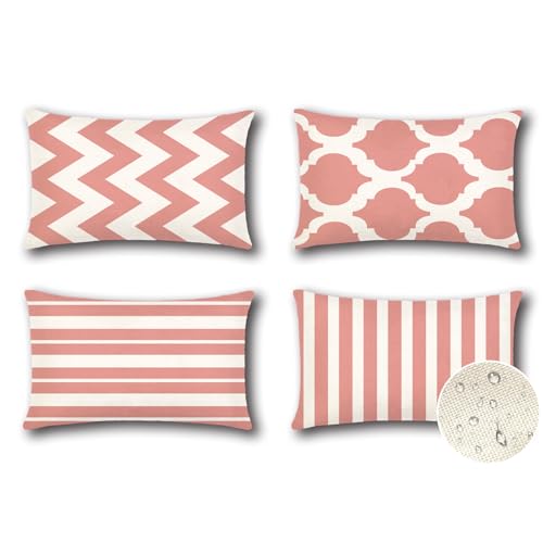 Artscope wasserdichte Kissenbezugen, 4 Stück Geometrisches Rosa Kissenhülle Atmungsaktiv Kissen Fall für Outdoor Balkon Terrasse Patio Garten Bauernhaus Dekor 40 x 60cm (Geometrie 70) von Artscope
