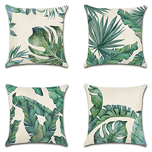 Artscope wasserdichte Kissenbezugen, 4 Stück Grün Tropische Pflanzen Kissenhülle Atmungsaktiv Kissen Fall für Outdoor Balkon Terrasse Patio Garten Bauernhaus Dekor 40 x 40cm von Artscope