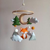 Waldtiere Mobile Mit Fuchs, Mobile, Bergkinderzimmer Für Krippe, Babymobile Babybett von ArtsisterStudio