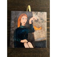 Keramikfliese, Das Goldhaarige Mädchen Mit Kanarien, Kinderzimmer, Kunstmalerei, Kunstvolles Bild von Artsklep