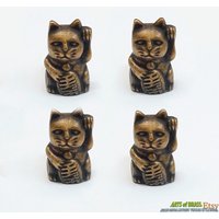 4 Stück Vintage Retro Fortune Lucky Cat Figurine Massive Knobs Griff Massivem Messing Schrankgriff Pull N252 von ArtsofBrass