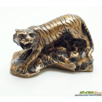 5, 31 "Zoll Full Massiv Messing Angry Tiger Stripes Detaillierte Messing Scurpt Und Schwere Statue Jbg126 von ArtsofBrass
