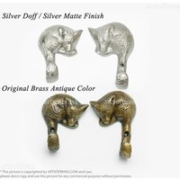 Lot Von 2 Stück/Paar Massivem Messing Vintage Schlafen Fuchs Forstwirtschaft Wandhaken Silber Chrom Und Antikem Starke Wandhalterung Mantel Hut von ArtsofBrass
