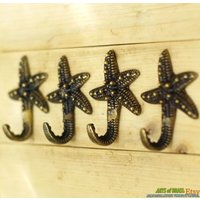 Lot Von 4 Stück Massivem Messing Vintage Starfish Hut Mantel Antike Wandhalterung Hook von ArtsofBrass