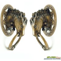 Paar Oder 2 Stück Weinlese-Bauernhof-Pferd-Kopf-Tor-Käfig-Haupttür-Antiker Fester Messinggriff Zieht P135 von ArtsofBrass