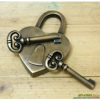 Set Vintage Liebe Herz Für Immer Vorhängeschloss Mit Skeleton Keys Massiv Messing Antik Liebesschloss von ArtsofBrass