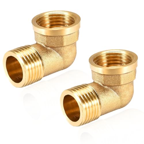 2 Stück Messing Winkel 90°, G1" IG/AG,DN 25 Rohrwinkel Bogen,1 Zoll (IG Ø 30,5mm x AG Ø 32,5mm) Innen und Außengewinde,90 Grad Messing Bogen Gewindefitting für Trinkwasser geeignet von Artspherees