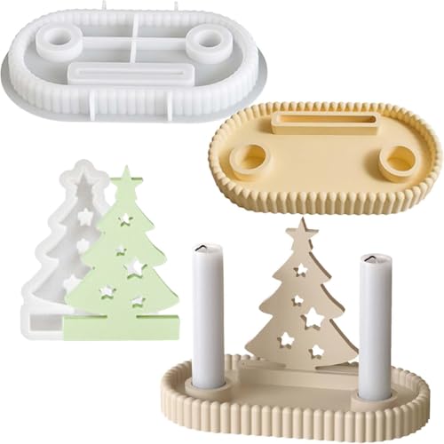 2PCS Silikonformen Gießformen Weihnachten, Gießformen Silikon Kerzenhalter und Tannenbaum，DIY Silikon Gießform, Giessformen Frühling für Gips Epoxidharz Formen，Weihnachtsdekoration von Artspherees
