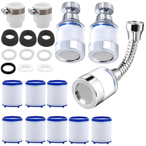 3 Stück Wasserfilter für Wasserhahn, 360° Wasserhahn Filter, Water Filter Tap mit 8 Stück Baumwolle Filterelement,Wasserhahnfilter für Trinkwasser, Wasserfilter für Küche, Spüle, Home Badezimmer 3 Stück Wasserfilter für Wasserhahn, 360° Wasserhahn Filter, Water Filter Tap mit 8 Stück Baumwolle Filterelement,Wasserhahnfilter für Trinkwasser, Wasserfilter für Küche, Spüle, Home Badezimmer von Artspherees