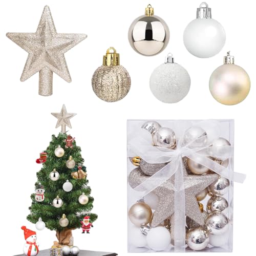 30 Stück Mini Weihnachtskugeln mit Aufhänger 3cm Klein Weihnachtsdeko Kugeln Set mit Stern Glitzer Gold Weiß für Weihnachtstbaum Deko von Artspherees