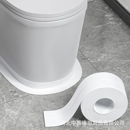 4 Stück Caulk Tape Waterproof Self Adhesive， Toilet Caulking Tape，Peel & Stick Caulking Strip for Kitchen Sink Toilet Bathtub Bathroom，Floor Wall Edge Protector，Easy to Install（Weiß 、Marmorfarben） von Artspherees