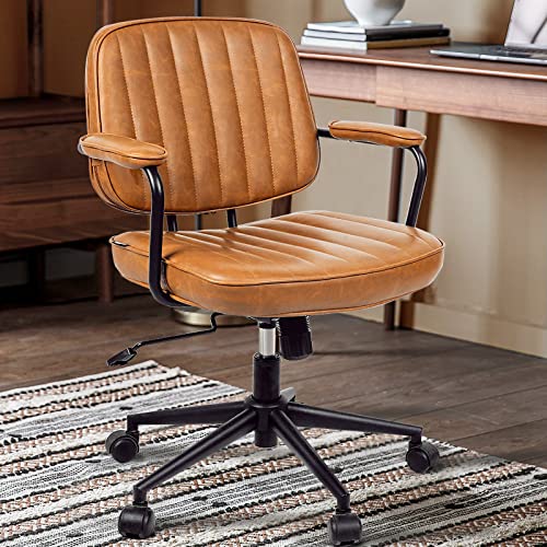 Artswish Mid Century Schreibtischstuhl Leder Bürostuhl Braun Büro Schreibtischstuhl Home Office Stuhl mit Rollen und Armlehnen von Artswish