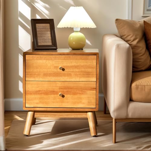 Artswish Nachttisch aus Holz mit Schubladen & Ladestation, Mid-Century Moderner Nachttisch, Natürliches Massivholz Nachttisch Beistelltisch Beistelltisch aus Holz für Schlafzimmer, Wohnzimmer Artswish Nachttisch aus Holz mit Schubladen & Ladestation, Mid-Century Moderner Nachttisch, Natürliches Massivholz Nachttisch Beistelltisch Beistelltisch aus Holz für Schlafzimmer, Wohnzimmer von Artswish