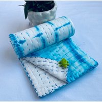 Tie Dye Baumwoll Quilt Shibori Baby Solide Baumwolle Kantha Krippe Bettwäsche Natürliche Handgefärbte Decke Moderne Ah #02 von ArtsyHomeIN