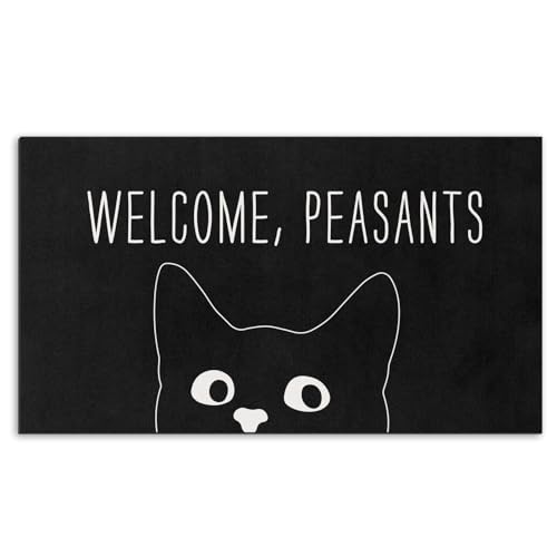 Arttown Fußmatte mit Aufschrift "Welcome Peasants", 43,2 x 76,2 cm, schwarze Katze, dekorative Bodenmatte, rutschfeste Gummi-Rückseite und starke Wasseraufnahme für den Innen- und Außenbereich von Arttown