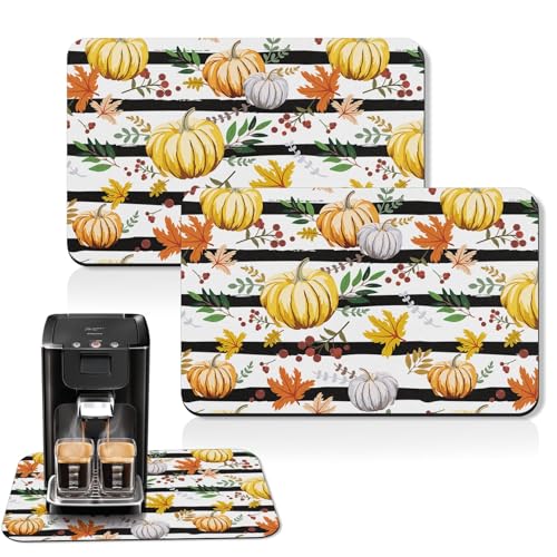 Arttown Kaffeematte für Arbeitsplatten, Ernte gestreifter Herbst-Kürbis-Geschirr-Abtropfmatte, 2 Stück, für Küche, Bar, Zubehör, passend unter Kaffeemaschine, Espressomaschine, Geschirrständer von Arttown