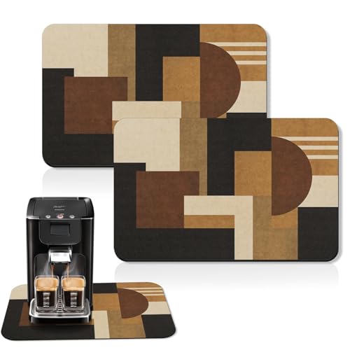 Arttown Kaffeematte für Arbeitsplatten, Retro, ethnisch, geometrisch, modern, schwarz, braun, Abtropfmatte, 2 Stück, für Küche, Bar, Zubehör, Kaffeemaschine, Espressomaschine, Geschirrständer, Flecken von Arttown