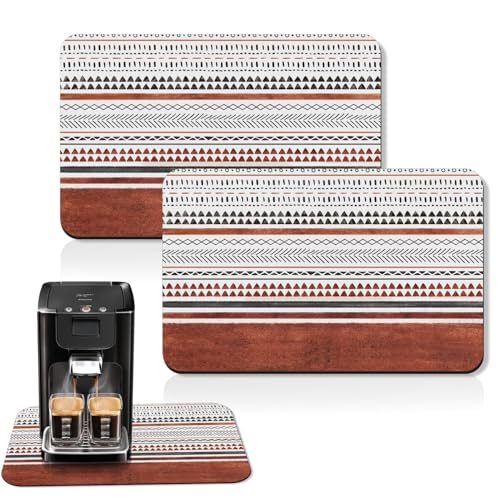 Arttown Kaffeematte für Arbeitsplatten, Roststreifen, Boho, industrielle Kunst, Geschirr-Abtropfmatte, 2 Stück, für Küche, Bar, Zubehör, passend unter Kaffeemaschine, Espressomaschine, Geschirrregal von Arttown