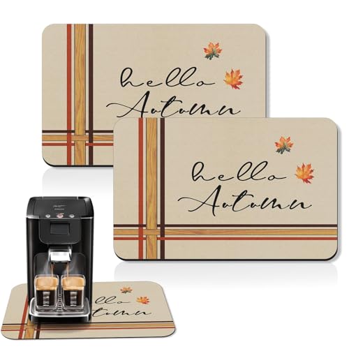 Arttown Kaffeematte für Arbeitsplatten, Whispers Fallen Leaves Herbst Geschirr-Abtropfmatte, 2 Stück, für Küche, Bar, Zubehör, passend unter Kaffeemaschine, Espressomaschine, Geschirrregal, verstecken von Arttown