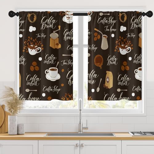 Arttown Küchenvorhänge, Kaffeebohnen, braun, kurze Fenstervorhänge, 2er-Set, moderne Fensterbehandlung, Stufenvorhänge für Küche, über Waschbecken, Badezimmer, Esszimmer, Dekor (66 x 91 cm) von Arttown