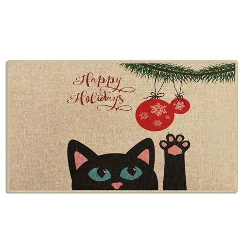 Weihnachtliche Fußmatte für den Außenbereich, Katzen-Jagd, niedliche Liebe, für den Innenbereich, Winter-Fußmatte, Weihnachten, Happy Holidays, Fußmatte, Eingang, rutschfest, saugfähig, Weihnachtliche Fußmatte für den Außenbereich, Katzen-Jagd, niedliche Liebe, für den Innenbereich, Winter-Fußmatte, Weihnachten, Happy Holidays, Fußmatte, Eingang, rutschfest, saugfähig, von Arttown
