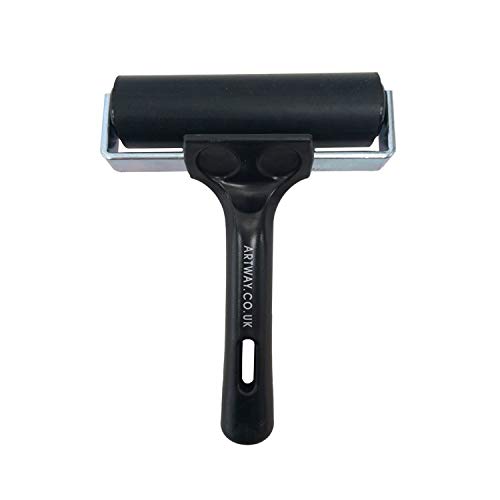 Artway - Linolwalze aus Hartgummi - für Linoldruck und Blockdruck - schwarzer Griff - 10 cm - 1 Stück, Schwarz von ARTWAY