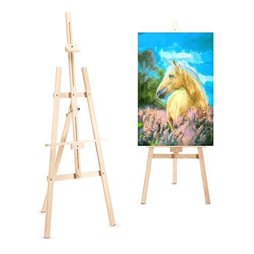 Artwelt Staffelei Holz Groß 168 cm aus Fichtenholz Studiotyp Verstellbare Zerlegte Dreibeinig Klappbare Holzstaffelei für Kuntsmalerei und Werbung (2 Stücke) von Artwelt
