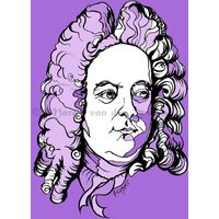 Händel Komponist Kunstdruck Handmade Stift Und Tinte Moderne Wand Kunst Home Decor Musik Geschenk Lila Design Singen Messias Musiker von ArtyMargit