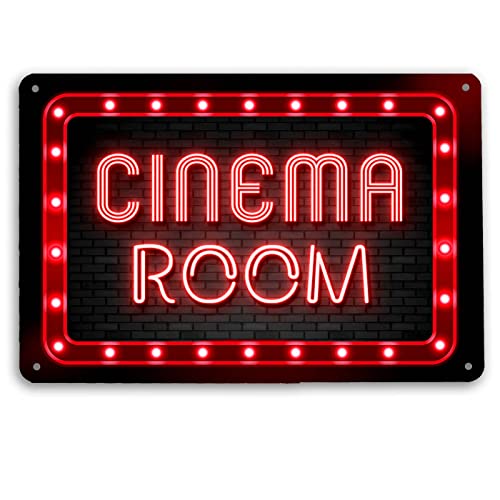 Artylicious Cinema Room Sign - Bedrucktes Schild mit rotem Neon-Effekt für Filmzimmer, A4, Neon-Bar und Kinoschild von Artylicious