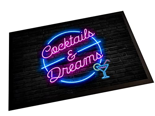 Artylicious Cocktails & Dreams Bar-Fußmatte, 80er-Jahre-Neon-Zubehör für Hausbar, 60 x 40 cm von Artylicious