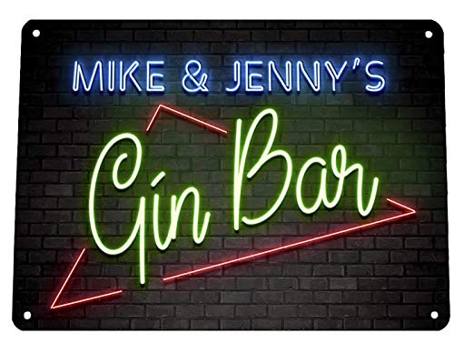 Artylicious Personalisierbares Gin-Bar-Schild – Neonlicht-Effekt bedrucktes Metallschild Wandkunst A4 Bar-Schild von Artylicious