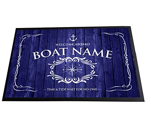 Artylicious Personalisierte Bootsmatte – schmales Boot, Segelboot, Yacht, Barge, Bodenmatte, nautischer blauer Kompass, 60 x 40 cm von Artylicious