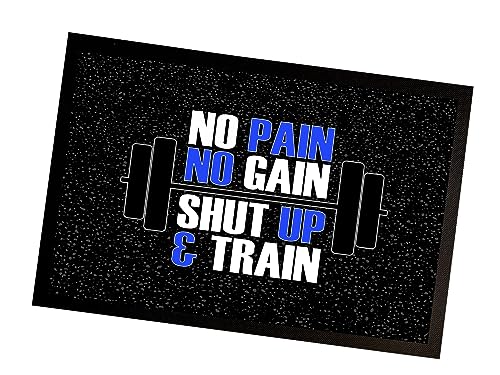 Artylicious Turnmatte – Blau Gym Motivational Zitat No Pain No Gain Fußmatte 60 x 40 cm von Artylicious