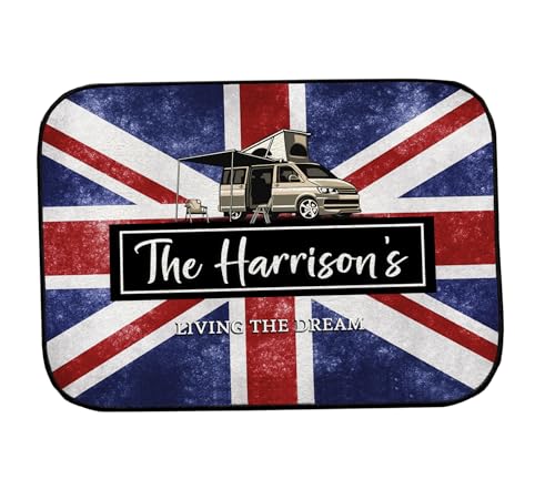 Artylicious UJ02 Van Life UJ02 Fußmatte für Wohnmobil / Union Jack, personalisierbar, klein, bedruckt, 44 x 32 cm von Artylicious