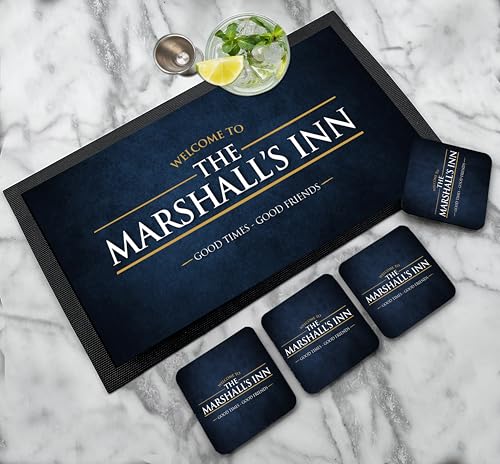 Barläufer-Matte, personalisierbar, Bar-Untersetzer-Set, Grunge-Bar-Läufer, Bierzubehör, Geschenk, Café, Kneipe, Männerhöhle, Hausbar, Neuheit, Geschenk-Bar-Set (6 Farben zur Auswahl) von Artylicious