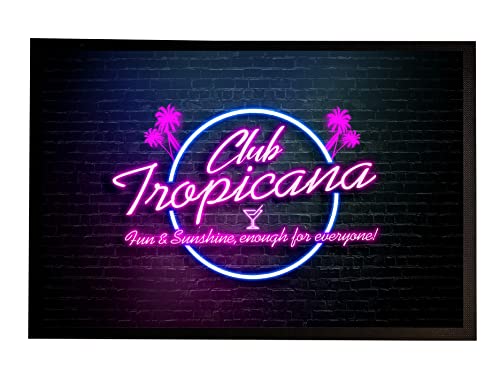Club Tropicana Fußmatte mit Neon-Effekt, bedruckt, für Zuhause, Schlafzimmer, Bar, Kneipe, rutschfeste Bodenmatte von Artylicious