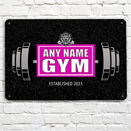 Personalisiertes Home Gym Schild Fitnessraum Löwe Metallschild Motivationszitat (Rosa) von Artylicious
