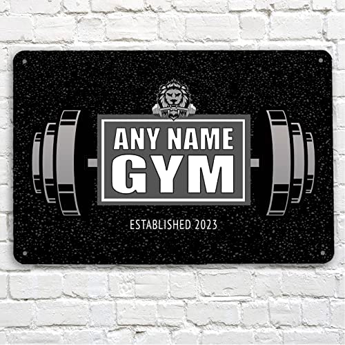 Personalisiertes Home Gym Schild Fitnessraum Löwe Metallschild Motivationszitat Schild (Grau) von Artylicious