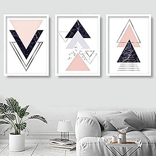 Artze Wall Art 3-teiliges Set mit geometrischen, abstrakten Dreiecken, 30 cm Breite x 40 cm Höhe, Marineblau/Blush Pink von Artze Wall Art