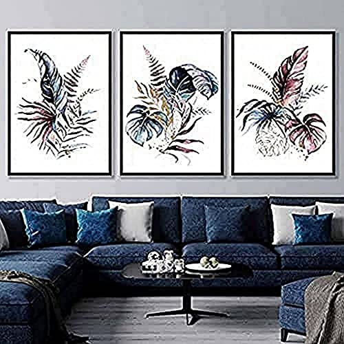 Artze Wall Art Tropische Blätter, 3-teiliges Set, 40 cm Breite x 50 cm Höhe, rosa/blau von Artze Wall Art