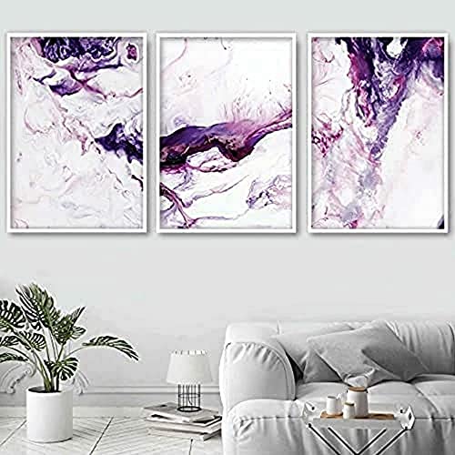 Artze Wall Art Abstrakte Kunstdrucke 3-teiliges Set, 30 cm Breite x 40 cm Höhe, Rosa/Lila/Weiß von Artze Wall Art