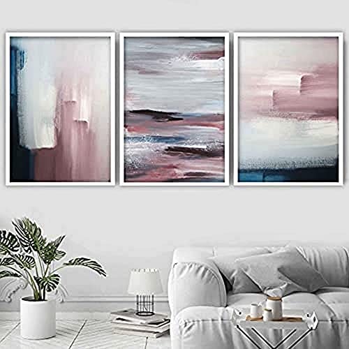 Artze Wall Art Abstrakte Kunstdrucke 3-teiliges Set, 50 cm Breite x 70 cm Höhe, Marineblau/Rouge Pink von Artze Wall Art