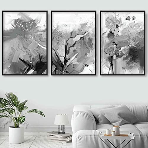 Artze Wall Art Abstrakte Kunstdrucke 3-teiliges Set, 50 cm Breite x 70 cm Höhe, Schwarz/Weiß von Artze Wall Art