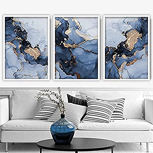 Artze Wall Art Abstrakte Wandbilder 3-teiliges Set, 40 cm Breite x 50 cm Höhe, marineblau/gold von Artze Wall Art