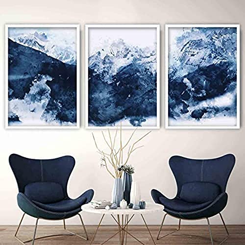 Artze Wall Art Abstrakter Kunstdruck Gemälde Berge 3-teiliges Set, 30 cm Breite x 40 cm Höhe, Marineblau von Artze Wall Art