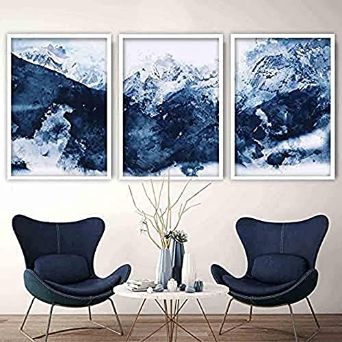 Artze Wall Art Abstrakter Kunstdruck Gemälde Berge 3-teiliges Set, 40 cm Breite x 50 cm Höhe, Marineblau von Artze Wall Art