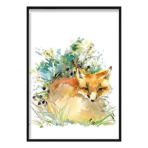 Artze Wall Art Baby Fox Aquarell Poster 40cm Breite x 50cm Höhe von Artze Wall Art