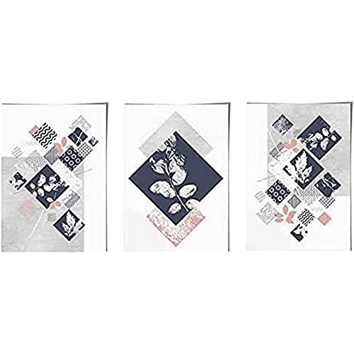 Artze Wall Art Botanischer abstrakter geometrischer Blumendruck, 3-teiliges Set, 40 cm Breite x 50 cm Höhe, Marineblau/Rosa von Artze Wall Art